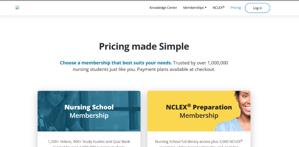 Simple Nursing pricing page for user seeking a Simple Nursing discount code